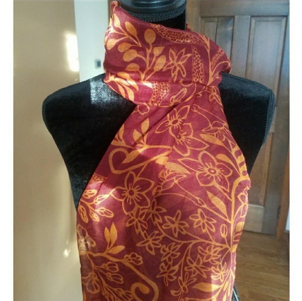 Vibrant Floral Leaf Sheer Scarf Wrap